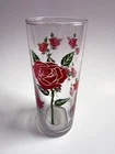Vintage Anchor Hocking Red Rose Vase Drink Glass Long Stem Rose 6 1/8 T 2 3/8” D