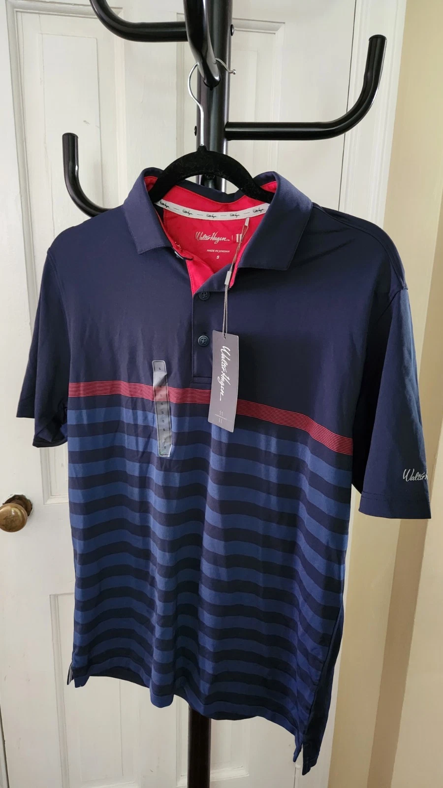 Walter Hagen Golf Shirt Polo Navy Stripes Polyester NWT Men’s Small S