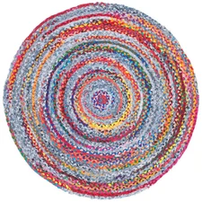 Braided Blue/Red Doormat 3 Ft. X 3 Ft. round Geometric Area Rug