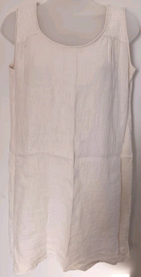 100% Linen Shift Dress Italian Via Signoria  Small Creamy White with Sequins EUC