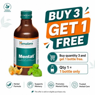 Himalaya Mentat Syrup 200ml Buy 3 Get 1 Free | Mental Focus & Memory Support