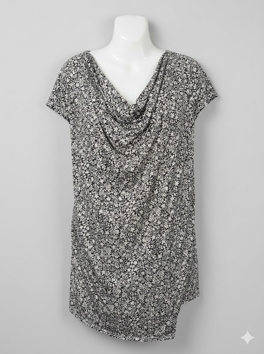 Lane Bryant Sleeveless Cowl Neck Top Blouse Black White Floral Plus Size 14/16