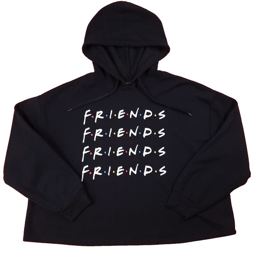 Friends TV Series Women's Medium Cropped Long Sleeve Graphic Hoodie Black