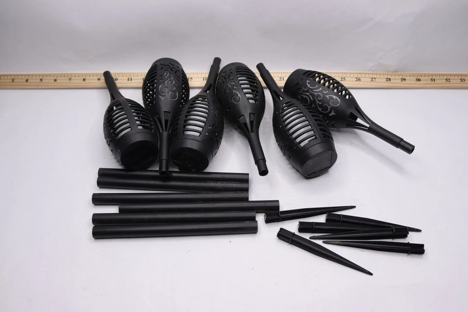 (6-Pk) Solaris Powered LED Torch Stakes Solar Pathway Light Black QMC250SLR-6 - Image 3 of 4