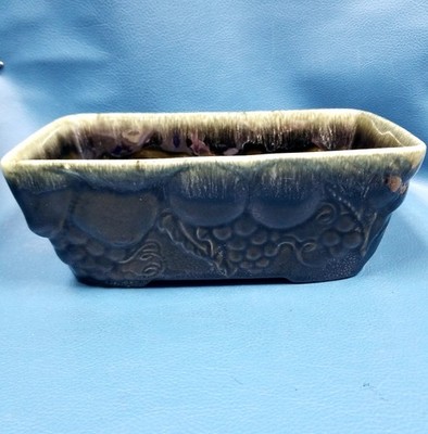 VTG MCM 9x5'' Hull USA #f18 Brown Drip Glazed Ceramic Embossed Fruits Planter