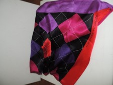 ADRIENNE VITTADINI 100 SILK 34"X34" BLK, PURPLE  RED SCARF