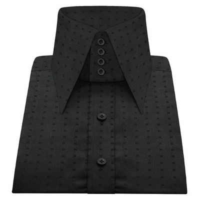 Men's Vintage WWII Era High Collar Long Spear Pointed Dagger Black Checks Shirt