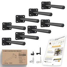 6" Floating Shelf Brackets (8 Pack) - Solid Steel Hidden Supports for Wood Sh...