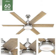 Hunter 60" Brushed Nickel 6 Blade LED Light Wall Control Ceiling Fan