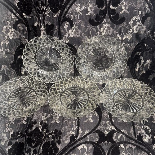 5pc Vintage 6” Anchor Hocking Waterford Waffle Clear Glass Saucers Lot