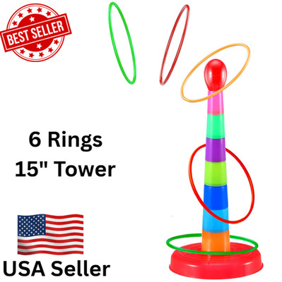 Premium Ring Toss Game Set for Kids & Adults - Includes 6 Plastic Rings 