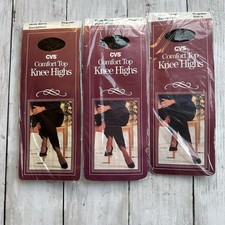 VINTAGE CVS COMFORT TOP KNEE HIGHS BLACK SANDAL FOOT REGULAR SET OF 3