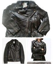 H&m Premium Sz S Small Black Genuine Real Leather Biker Jacket Rrp£250 Worn Look
