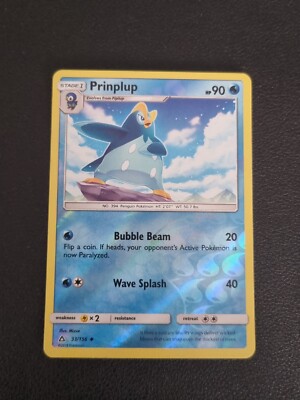 REVERSE HOLO Pokemon Sonne & Mond Ultra Prisma TCG Karte Prinplup 33/156