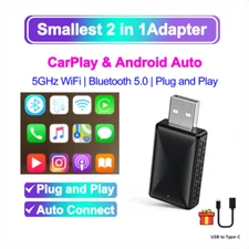 2in1 Wired to Wireless CarPlay Android Auto Adapter for OEM Car Stereo With USB