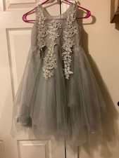 NWT Trish Scully Kids Party Dress Phoebe Handkerchief Gray Tulle Lace 8
