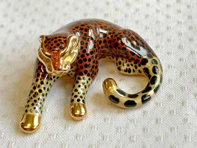 14K Yellow Gold Cheetah Pendant 4.13g Fine Jewelry Enamel Big Cat Charm *READ*