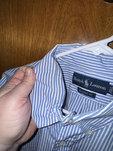 EUC Polo Ralph Lauren klassisches geknöpftes Herrenhemd blau weiß rosa gestreift 17,5 XL - Bild 5 von 8