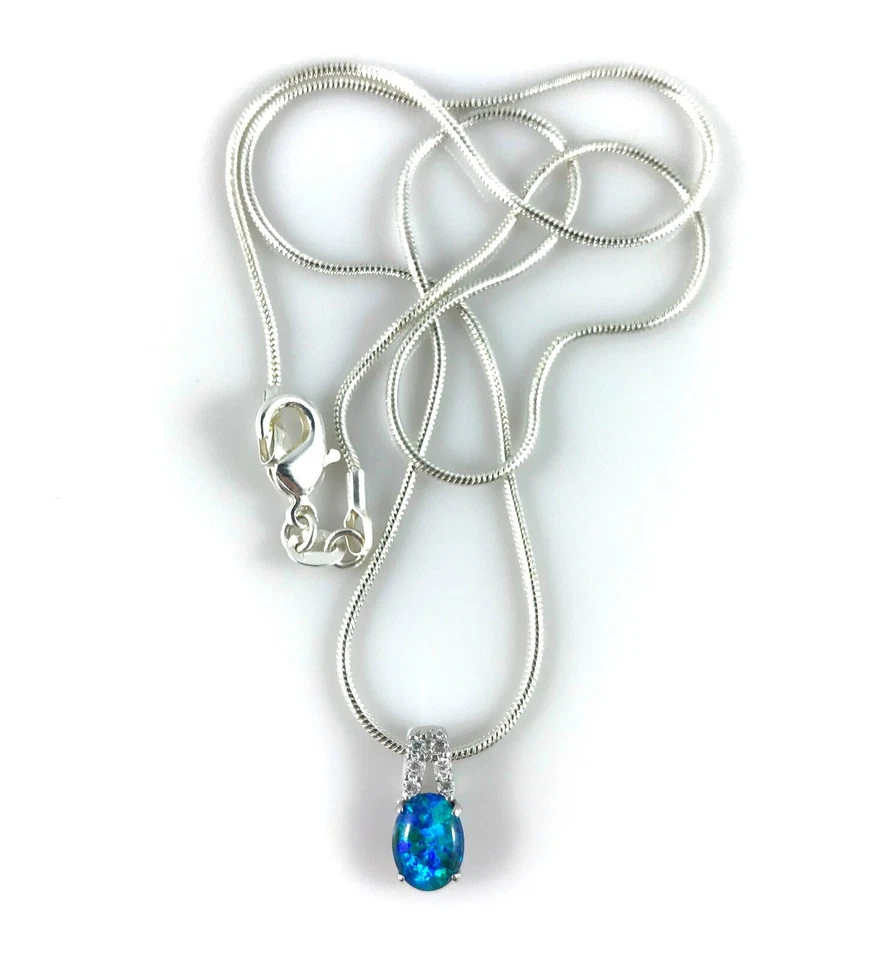 Ciondolo collana opale naturale in argento sterling con zirconi cubici, opale... - Immagine 2 di 4