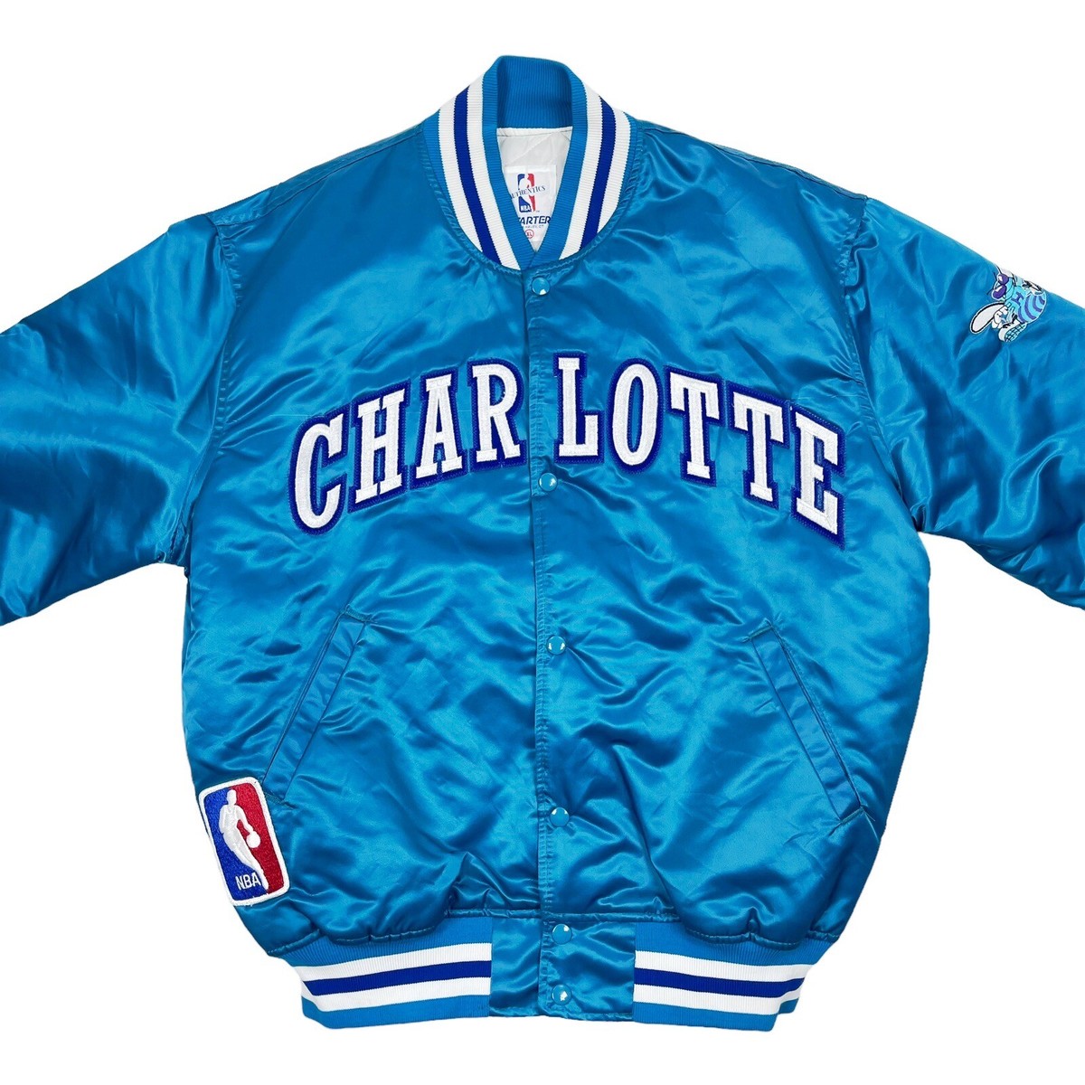 Vtg Rare NBA Charlotte Hornets Starter Satin Bomber Jacket Mens XL