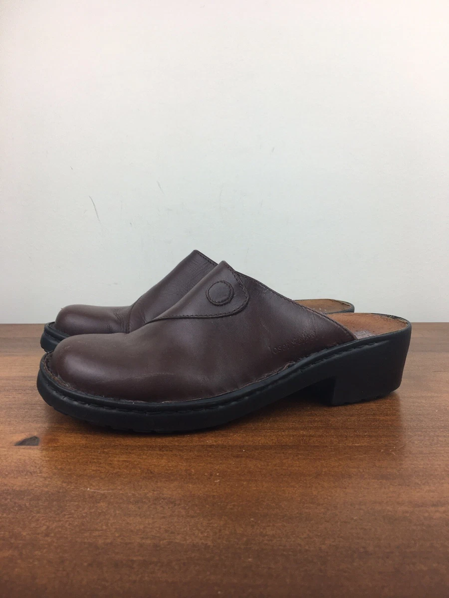 JOSEF SEIBEL Brown Leather Slides Clogs Mules Heeled Shoes Women s