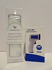 MSCFIT Medical Infared Forehead Thermometer Amazing Baby Zebra Swaddle 36"sq NEW