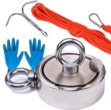 Fishing Magnet Kit Up to 1800 Lbs Pull Force Strong Neodymium + Rope + Carabiner