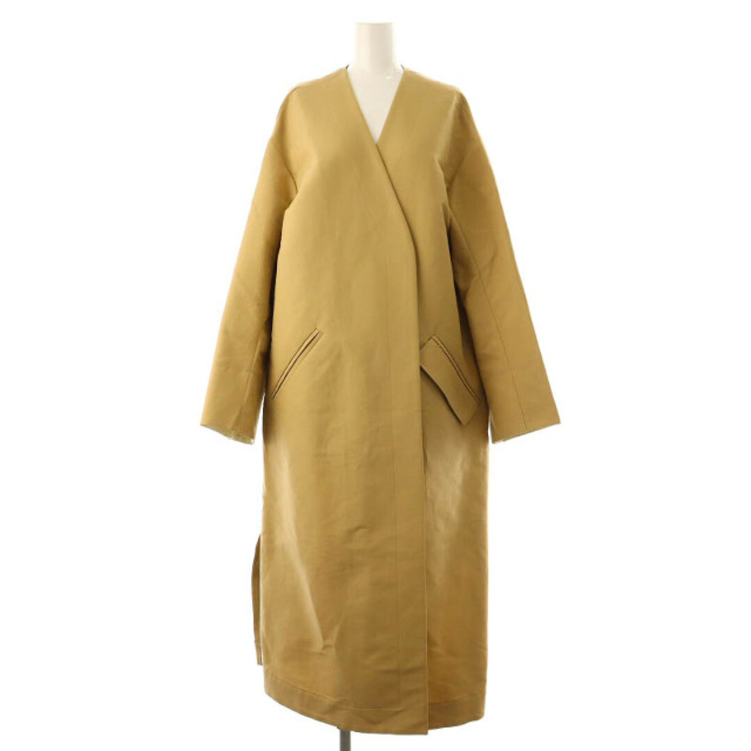 BLACK BY MOUSSY GOWN COAT LONG SPRING NO COLLAR BUTTONLESS F BEIGE 