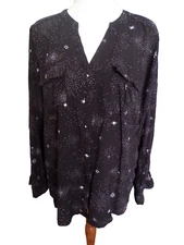 Ladies Size XXL JCP a.n.a. BLACK Celestial 100% Rayon Blouse
