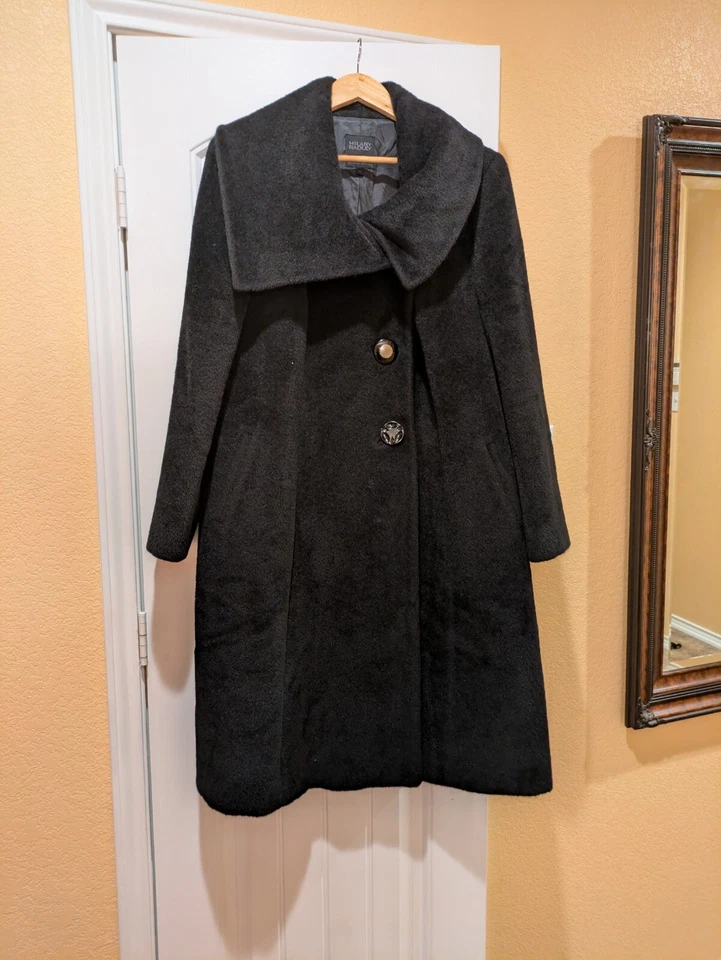 HILARY RADLEY GENUINE WOOL BLEND BLACK JACKET COAT HIGH NECK BUTTON S 14 - Image 4 of 4