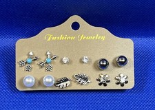 Fashion Boho Festival Glamour Assorted Silver Gem Stud Earring Set Of 6