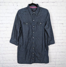 Talbots Tunic Shirt Dress Womens Size 14 Blue  Chambray Button Up 3/4 Sleeve