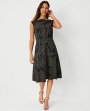 NWT~ANN TAYLOR PETITE~Black GEO Floral FLARE Dress~2 P~NEW!