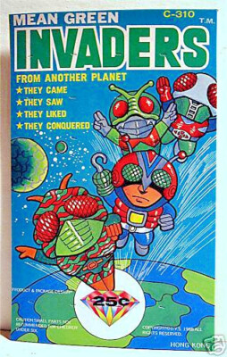 Vintage Mean Green Alien Invaders Gumball Vending Machine Card Old Store Stock