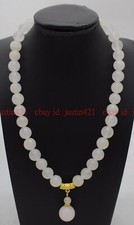 Charming 8mm White Jade Round Gemstone Beads Pendant Necklace Jewelry 18" AAA