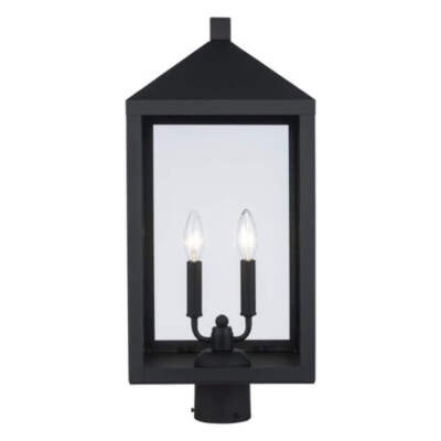 Storm 23 in. 2-Light Black Metal Hardwired Outdoor Lamp Post Light Fixture with