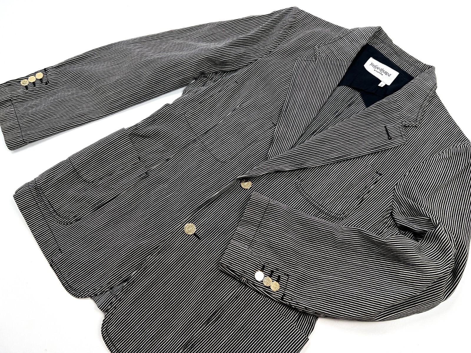 RARE VTG Auth Men's Yves SAINT LAURENT RIVE GAUCHE Striped Blazer Jacket - 48 image 3