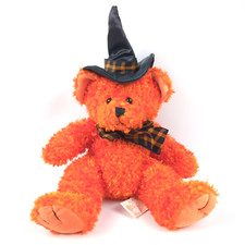 Russ Halloween Plush Hocus Teddy Bear Witch Hat Orange Black 12  Stuffed Toy GUC