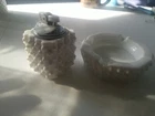 Vintage Fenton Milk Glass Hobnail Table Top Lighter  **Untested** & Ashtray
