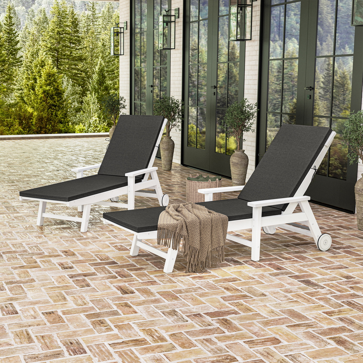 POLYWOOD Prescott 2-Piece Wheeled Chaise Lounge Set with Cushion- White or  Black