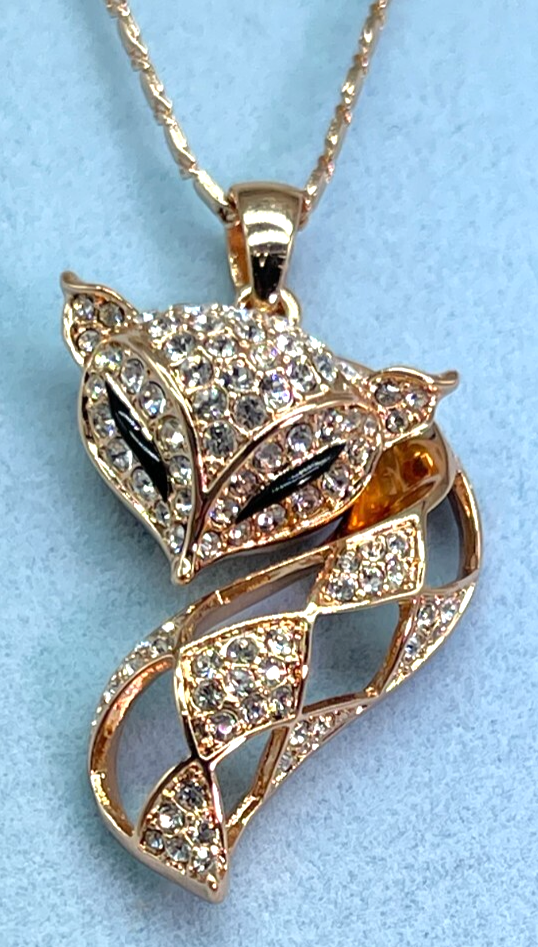 Rose Gold Plated Fox Necklace with Crystal Accent 16