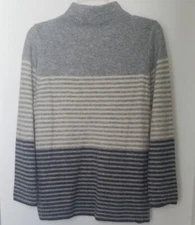 Women's Mock Turtleneck Pullover Sweater -Gray Stripe -S 