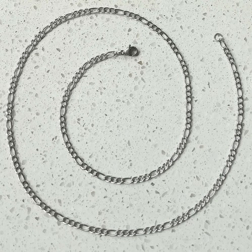 Chaîne Gourmette Argentée 50 Cm X 3 Mm - Acier Inox Hypoallergénique - Unisexe