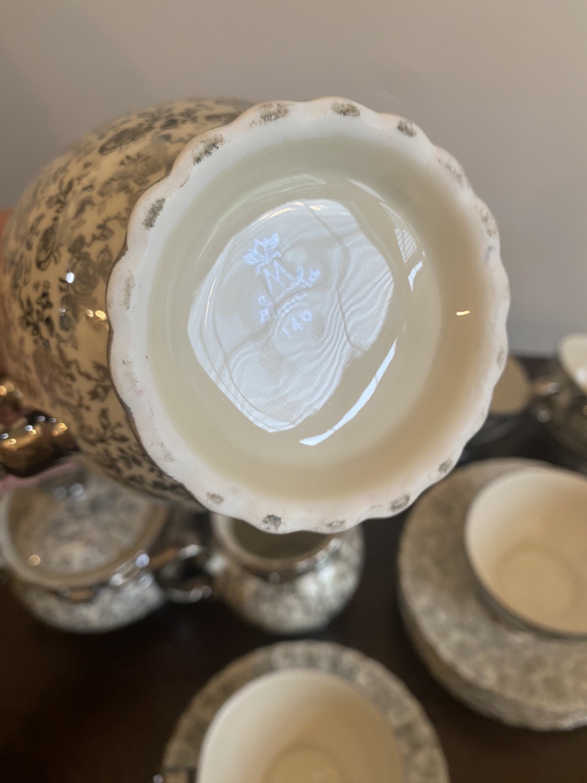 Bavaria Tea Set Silver White Floral 15 Piece Creamer Teapot Mini Cups