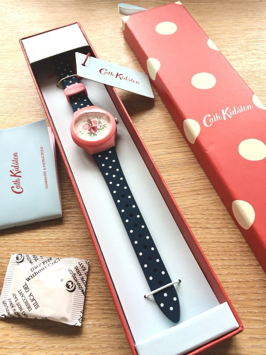 NEW in BOX Genuine CATH KIDSTON Watch, Polkadot Navy Pink, Spray Flowers