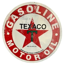 Texaco "Gasoline Motor Oil" Metal Sign 12" Diameter