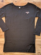 Victoria's Secret Black Glitter Logo SMALL Angel Long Sleeve Sleepshirt Dress VS