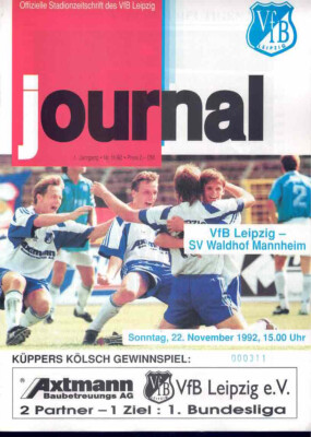 Fussball-Programmheft   92/93     2. Liga    VfB Leipzig - Waldhof Mannheim