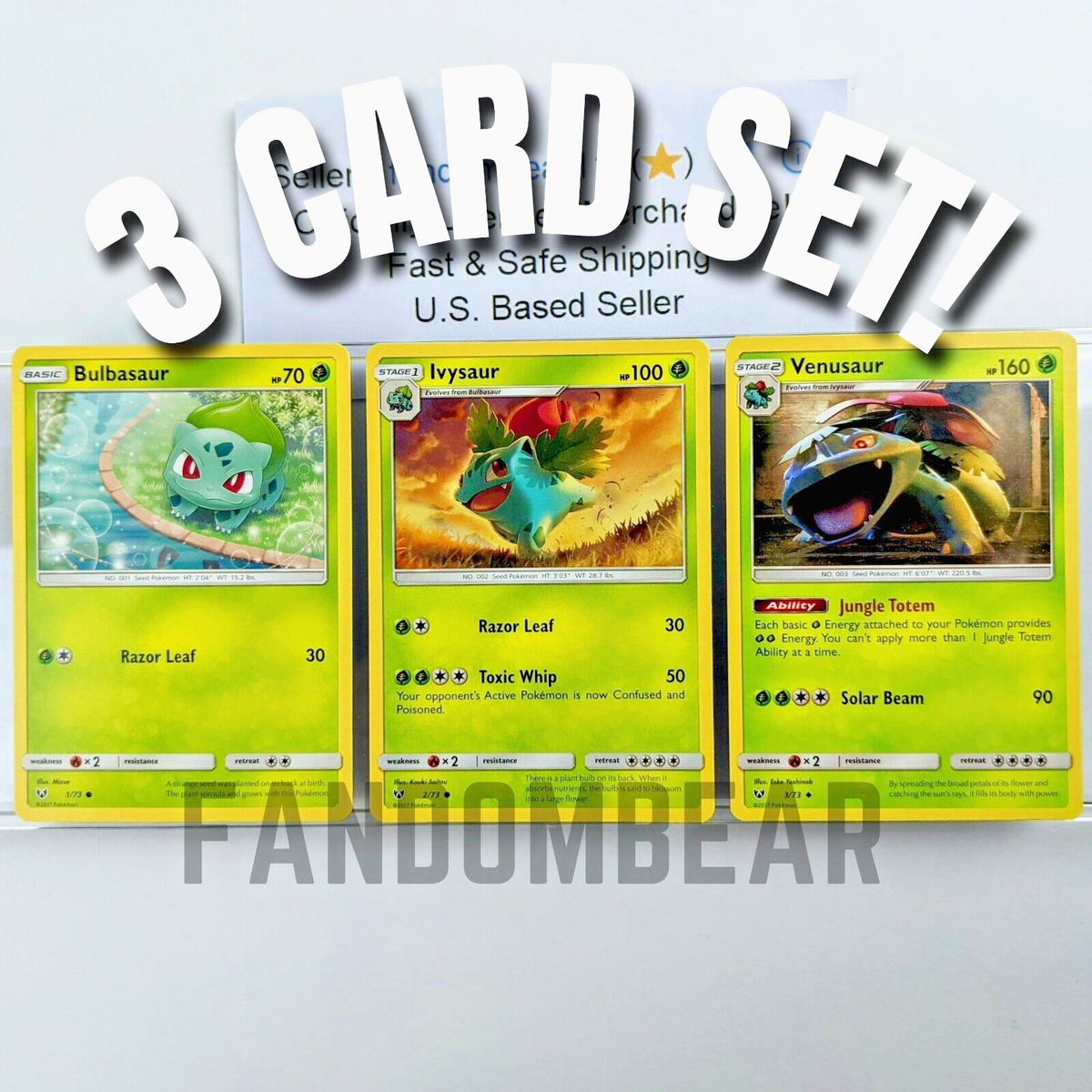 BULBASAUR IVYSAUR VENUSAUR Shining Legends 3 CARD EVOLUTION SET