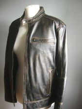 DISTRESSED REAL LEATHER JACKET BIKER medium 40 38 soft brown bomber highwayman